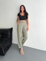 Yüksel Bel Rahat Paça Pantalon - Su Yeşili - Görsel 2