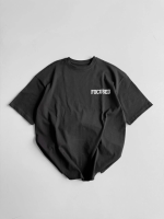 Baskılı Oversize Bisiklet Yaka T-shirt - Siyah - Görsel 2