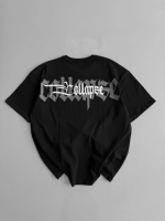 Baskılı Oversize Bisiklet Yaka T-shirt - Siyah - Görsel 2