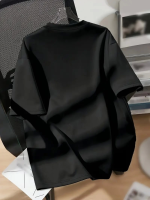 Baskılı Oversize Bisiklet Yaka T-shirt - Siyah - Görsel 2