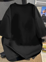 Baskılı Oversize Bisiklet Yaka T-shirt - Siyah - Görsel 2