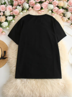 Baskılı Oversize Bisiklet Yaka T-shirt - Siyah - Görsel 3