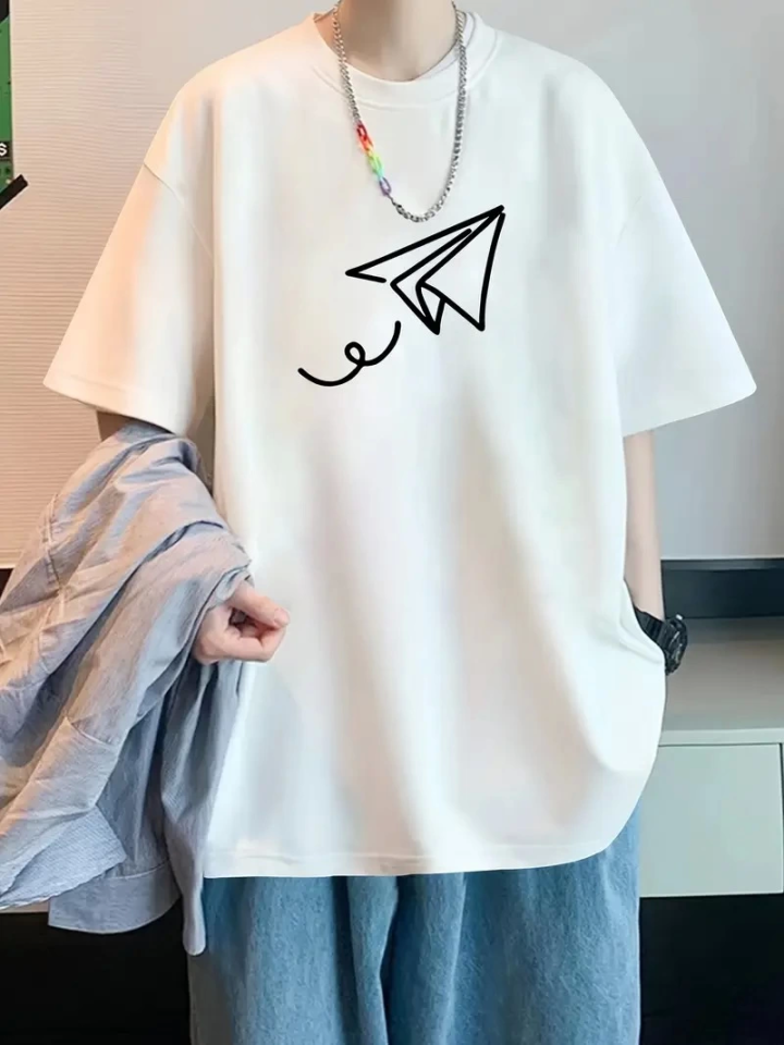 TY680c03b640a83680c03b640a85 Baskılı Oversize Bisiklet Yaka T-shirt - Beyaz - Görsel 1