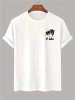 Baskılı Oversize Bisiklet Yaka T-shirt - Beyaz