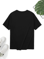 Baskılı Oversize Bisiklet Yaka T-shirt - Siyah - Görsel 3
