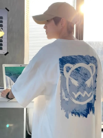 Baskılı Oversize Bisiklet Yaka T-shirt - Beyaz - Görsel 2