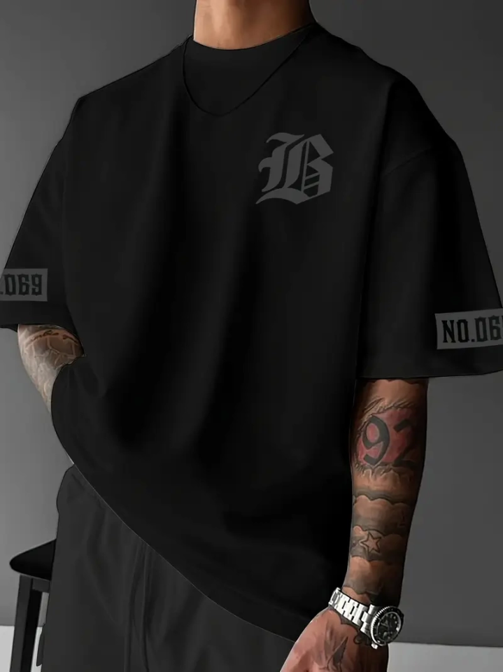 TY680ca4edde9f8680ca4edde9fa Baskılı Oversize Bisiklet Yaka T-shirt - Siyah - Görsel 1