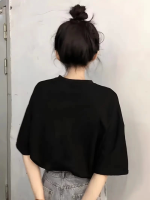 Baskılı Oversize Bisiklet Yaka T-shirt - Siyah - Görsel 2