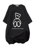 Baskılı Oversize Bisiklet Yaka T-shirt - Siyah - Görsel 2