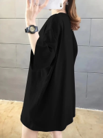 Baskılı Oversize Bisiklet Yaka T-shirt - Siyah - Görsel 3