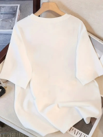 Baskılı Oversize Bisiklet Yaka T-shirt - Beyaz - Görsel 3