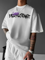 Baskılı Oversize Bisiklet Yaka T-shirt - Beyaz - Görsel 2