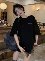 Baskılı Oversize Bisiklet Yaka T-shirt - Siyah - Görsel 2