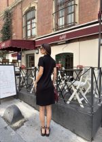 Osy Modal Yumuşak Dokulu Kumaş Yakalı Kısa Kollu Elbise - Siyah - Görsel 3