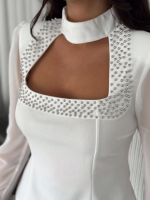 Kolları Şifon Göğüste İnci Boncuk Detaylı Bluz - Beyaz - Görsel 2