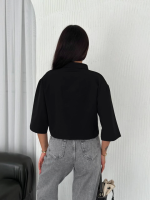 Crop Yakalı Gömlek Üç Çeyrek Sleeve Kol - Siyah - Görsel 3