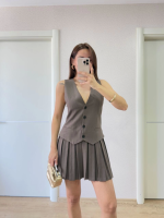 Takım Görünümlu Yelekli Mini Elbise- Füme - Görsel 3