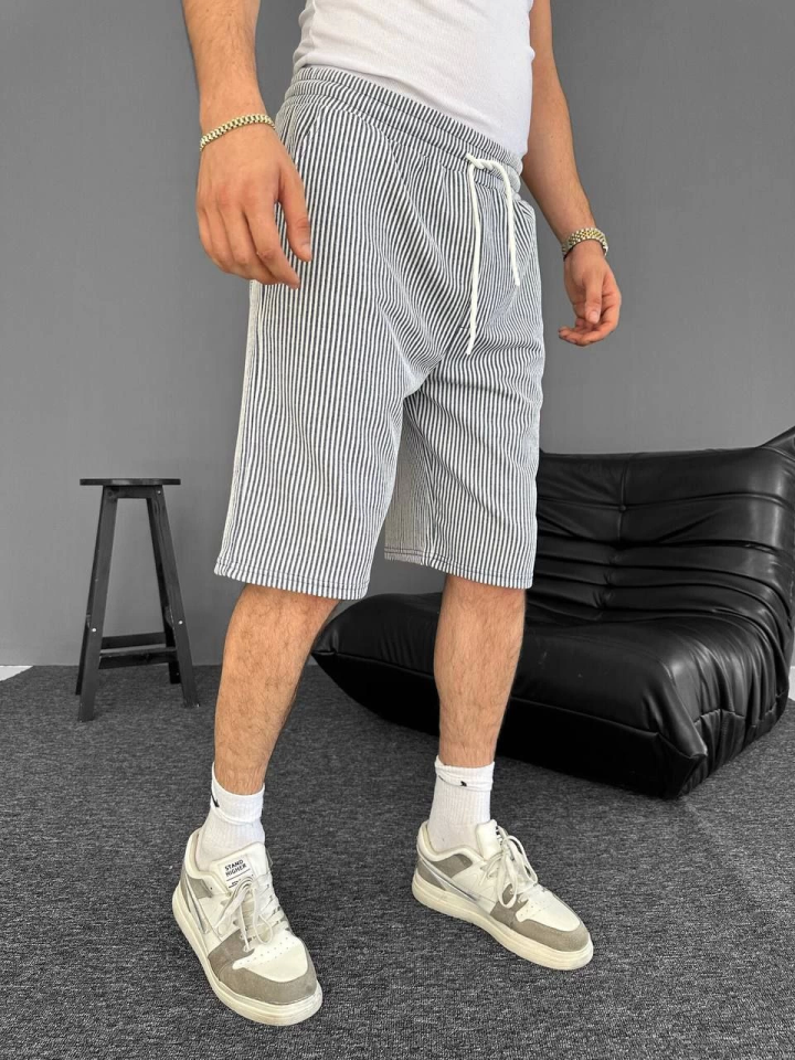 TY6823b74dd20686823b74dd206a Su Yolu Çizgili Cepli Şort- Gri - Görsel 1