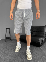 Su Yolu Çizgili Cepli Şort- Gri - Görsel 2