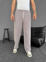 Su Yolu Çizgili Cepli Pantalon - Kahverengi - Görsel 3