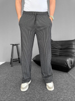 Su Yolu Çizgili Cepli Pantalon - Siyah