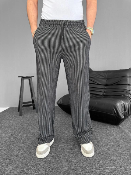 Su Yolu Çizgili Cepli Pantalon - Siyah
