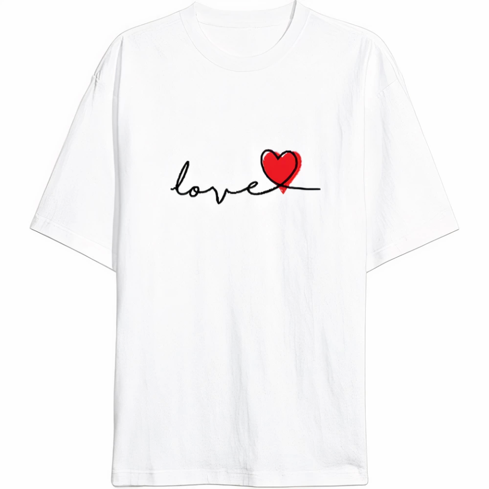 TY6828fd68a7b246828fd68a7b26 Sevgililer Günü İçin Özel Tasarım Love Baskılı T-shirt - Beyaz - Görsel 1