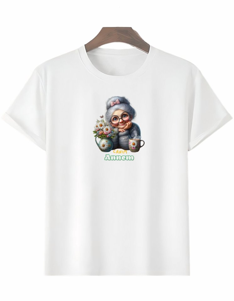 TY6828fda77e0c36828fda77e0c4 Anneler Gününe Özel Tasarım Canım Annem Baskılı T-shirt - Beyaz - Görsel 1