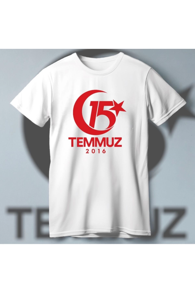 TY6828fdbb225036828fdbb22505 15 Temmuza Özel Tasarım 2016 Baskılı T-shirt - Beyaz - Görsel 1