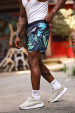 Erkek Palmiye Desenli Deniz Cepli Şort - Mavi - Görsel 2