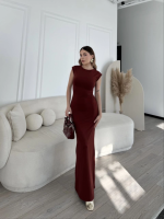 Kolsuz Uzun Likralı Elbise - Bordo - Görsel 2