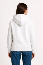 Üç İplik Kapüşonlu Kanguru Çepli SweatShirt Hoodie - Beyaz - Görsel 2