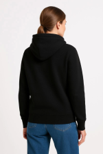 Üç İplik Kapüşonlu Kanguru Çepli SweatShirt Hoodie - Siyah - Görsel 2