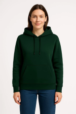 Üç İplik Kapüşonlu Kanguru Çepli SweatShirt Hoodie - Haki - Görsel 3