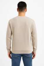 Erkek Üç İplik Düz Bisiklet Yaka SweatShirt - Bej - Görsel 3