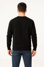 Erkek Üç İplik Düz Bisiklet Yaka SweatShirt - Siyah - Görsel 3