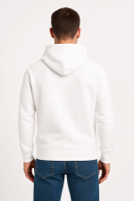 Erkek Üç İplik Kapüşonlu Kanguru Cepli SweatShirt Hoodie - Beyaz - Görsel 2
