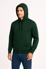 Erkek Üç İplik Kapüşonlu Kanguru Cepli SweatShirt Hoodie - Haki - Görsel 3