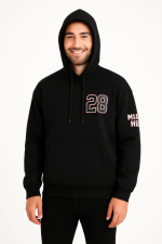 Üç İplik Kapüşonlu Ön Ve Arka Baskılı SweatShirt Hoodie - Siyah - Görsel 2
