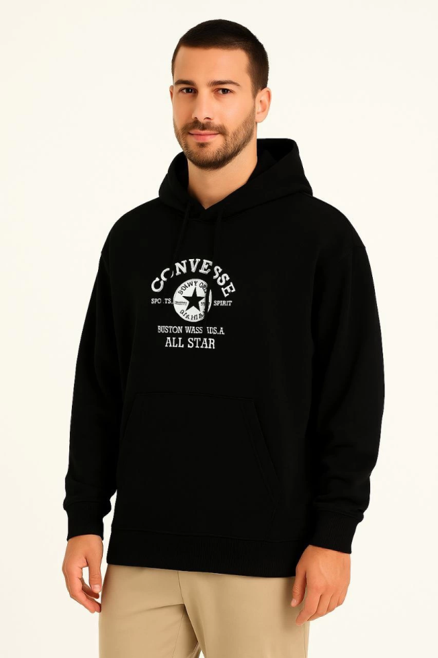 TY68b75f3dad5d668b75f3dad5d9 Üç İplik Kapşonlu ön Ve Arka Baskılı SweatShirt Hoodie- Siyah - Görsel 1