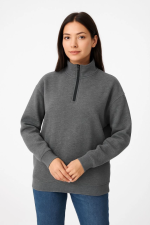 Üç İplik Dık Yaka Yarım Fermuarlı SweatShirt - Antrasit - Görsel 2