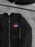 Tam Fermuarlı Uzun Kol Baskılı Bomber Ceket - Siyah - Görsel 3