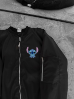 Uzun Kol Astarlı Tam Kalıp Baskılı Bomber Ceket - Siyah - Görsel 2