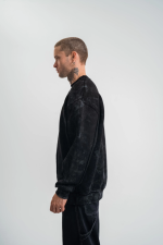 Unisex Bisiklet Yaka Özel Pis Dikişli Yıkamalı SweatShirt - Siyah - Görsel 2