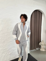 Erkek Premium Parçalı Eşofman Takım - Dik Yaka Fermuarlı Sweatshirt, - Gri - Görsel 3