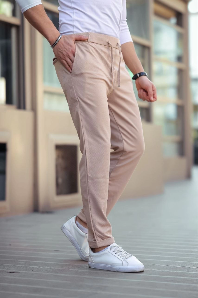 TY69091c4fbd1ab69091c4fbd1ad Erkek Diagonel Mikro Dokulu Cepli Beli Lastilki Pantolon - Kahverengi - Görsel 1