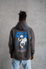 Erkek Yıldırım Baskılı Kapşonlu Sweatshirt - Gri - Görsel 2