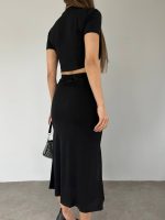 Eteği Yırtmaçlı Sandy Crop Takım -Siyah - Görsel 3