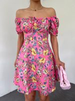 Yakası Lastikli Bağcık Detaylı Mini Elbise -Pembe - Görsel 2