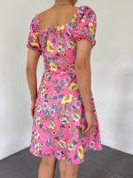 Yakası Lastikli Bağcık Detaylı Mini Elbise -Pembe - Görsel 3